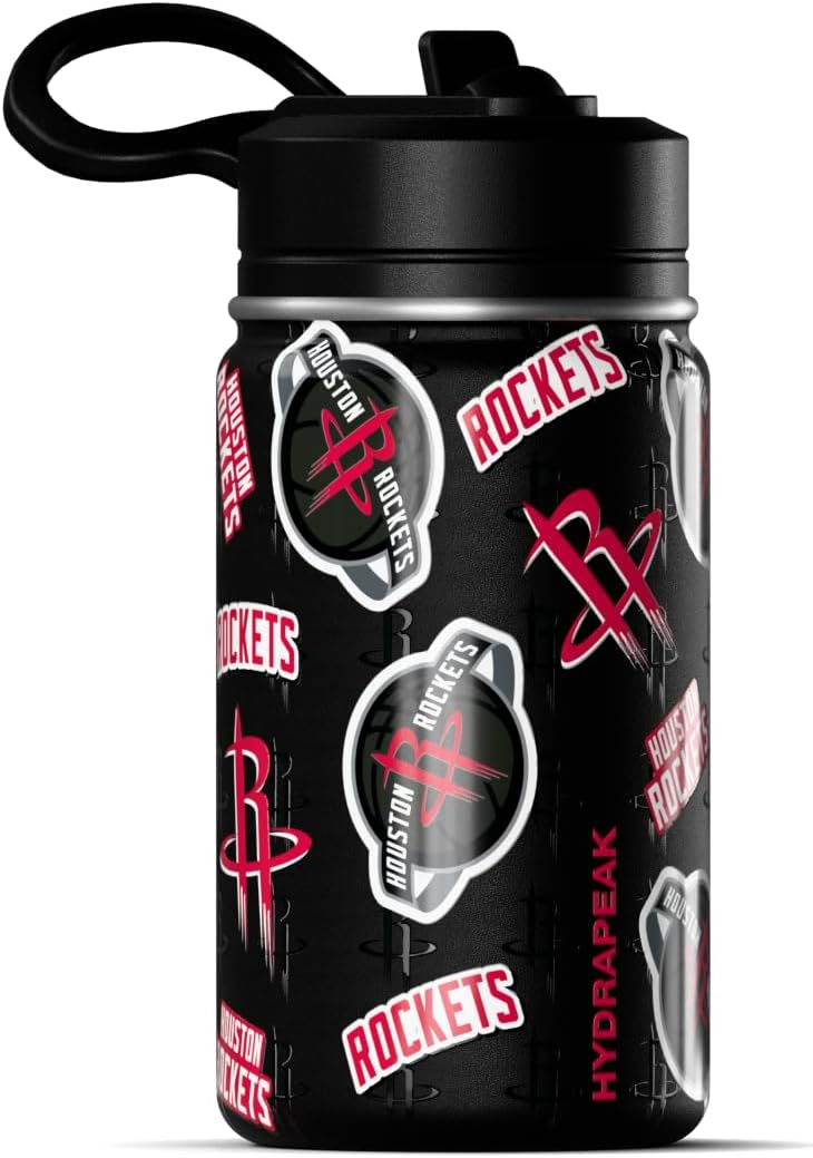 Hydrapeak x NBA Officially Licensed Houston Rockets 14oz Mini Kids Water Bottle with Straw Lid and Handle Reusable Stainless Steel Double Wall Insulated Spill Proof Sports Gift for Boys Girls - Image 1